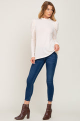 Cream Ruffled Mock Neck Long Sleeve Top