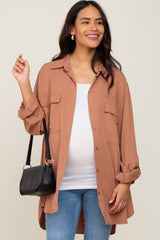 Dark Peach Oversized Maternity Button Down Blouse