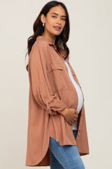 Dark Peach Oversized Maternity Button Down Blouse