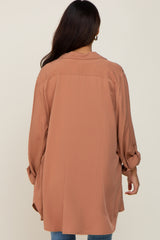 Dark Peach Oversized Maternity Button Down Blouse