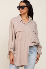 Beige Oversized Button Down Blouse