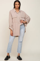 Beige Oversized Button Down Blouse