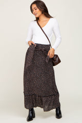 Black Ditsy Print Smocked Front Tie Maternity Skirt