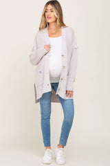 Grey Knit Oversized Side Slit Maternity Sweater