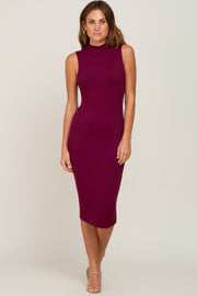 Burgundy Ribbed Mock Neck Midi Dress