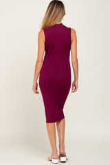 Burgundy Ribbed Mock Neck Maternity Midi Dress