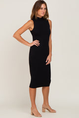 Black Ribbed Mock Neck Midi Dress