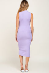 Lavender Ribbed Mock Neck Maternity Midi Dress