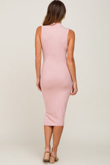 Mauve Ribbed Mock Neck Midi Dress