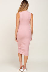 Mauve Ribbed Mock Neck Maternity Midi Dress