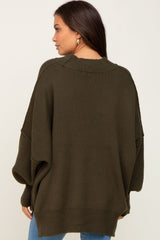 Olive Mock Neck Exposed Seam Maternity Sweater