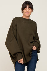 Olive Mock Neck Exposed Seam Sweater