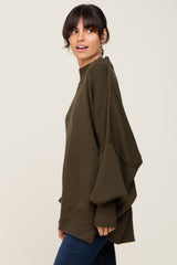 Olive Mock Neck Exposed Seam Sweater