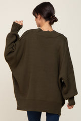 Olive Mock Neck Exposed Seam Sweater