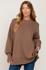 Mocha Mock Neck Exposed Seam Sweater