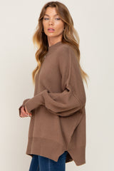 Mocha Mock Neck Exposed Seam Sweater