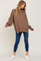 Mocha Mock Neck Exposed Seam Sweater