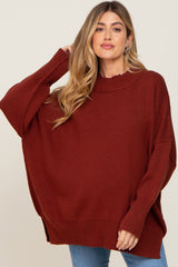 Rust Mock Neck Exposed Seam Maternity Sweater