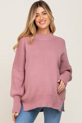 Mauve Mock Neck Exposed Seam Maternity Sweater