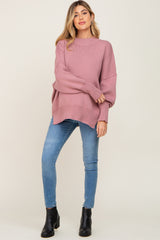 Mauve Mock Neck Exposed Seam Maternity Sweater