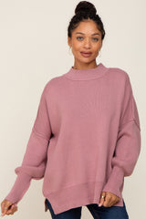 Mauve Mock Neck Exposed Seam Maternity Sweater