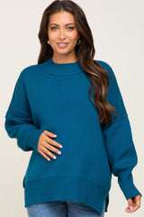 Dark Teal Mock Neck Exposed Seam Maternity Sweater