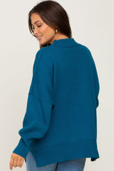 Dark Teal Mock Neck Exposed Seam Maternity Sweater