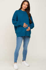 Dark Teal Mock Neck Exposed Seam Maternity Sweater