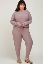 Mocha Soft Knit Long Sleeve Plus Set