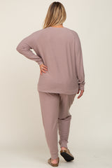 Mocha Soft Knit Long Sleeve Maternity Plus Set