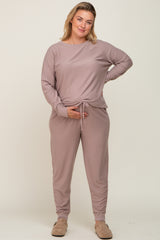 Mocha Soft Knit Long Sleeve Maternity Plus Set