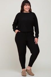 Black Soft Knit Long Sleeve Plus Set