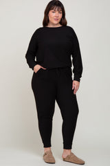 Black Soft Knit Long Sleeve Plus Set