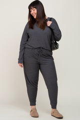 Charcoal Soft Knit Long Sleeve Plus Set