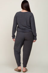 Charcoal Soft Knit Long Sleeve Plus Set