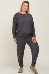 Charcoal Soft Knit Long Sleeve Maternity Plus Set