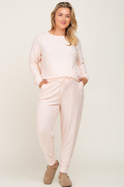 Light Pink Soft Knit Long Sleeve Maternity Plus Set