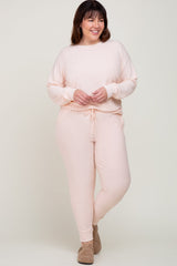 Light Pink Soft Knit Long Sleeve Maternity Plus Set