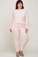 Light Pink Soft Knit Long Sleeve Plus Set