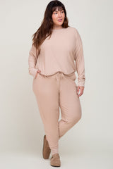 Taupe Soft Knit Long Sleeve Maternity Plus Set