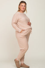 Taupe Soft Knit Long Sleeve Maternity Plus Set