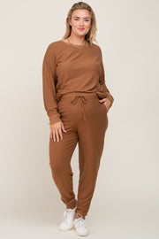 Camel Soft Knit Long Sleeve Maternity Plus Set