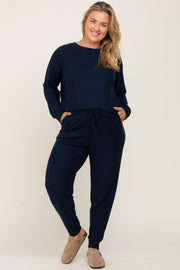 Navy Soft Knit Long Sleeve Maternity Plus Set