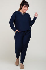 Navy Soft Knit Long Sleeve Plus Set