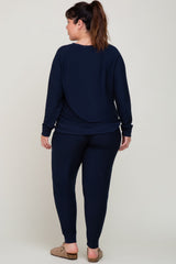 Navy Soft Knit Long Sleeve Plus Set