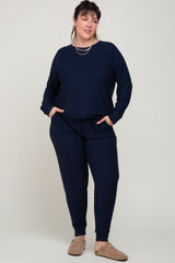 Navy Soft Knit Long Sleeve Plus Set