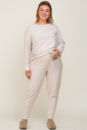 Beige Soft Knit Long Sleeve Maternity Plus Set