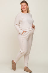 Beige Soft Knit Long Sleeve Maternity Plus Set