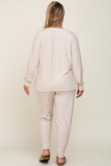 Beige Soft Knit Long Sleeve Maternity Plus Set