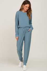 Blue Soft Knit Long Sleeve Set